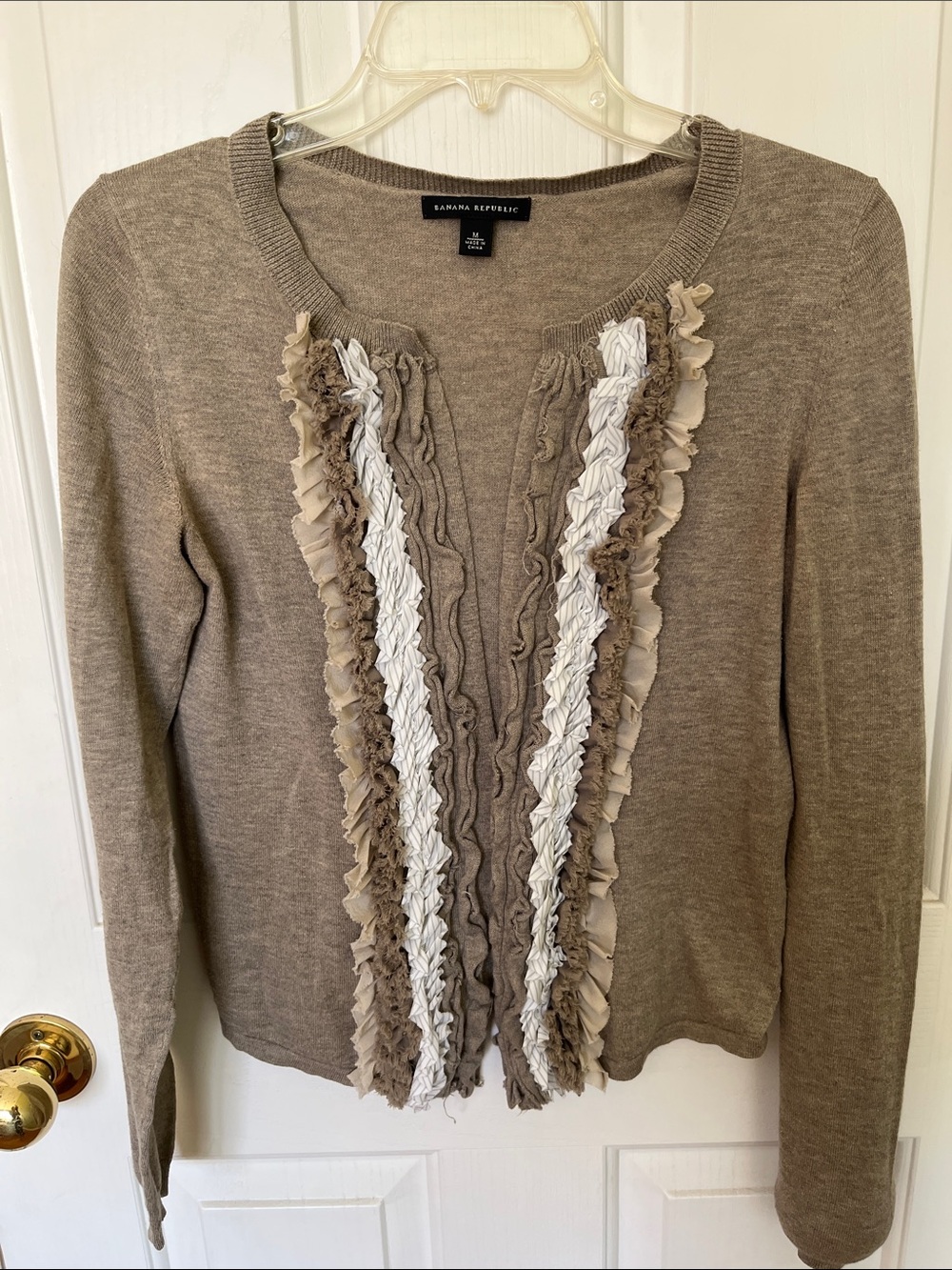Banana Republic Taupe Sweater with Cream & Taupe Ruffle Trim